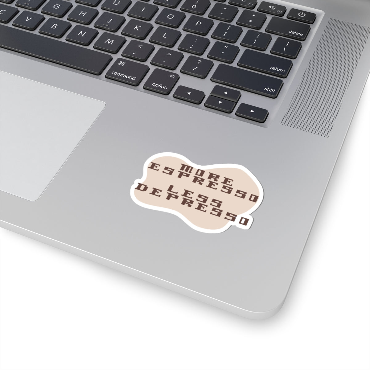 More Espresso Less Depresso Kiss-Cut Sticker — Coffee Humor Laptop Decal